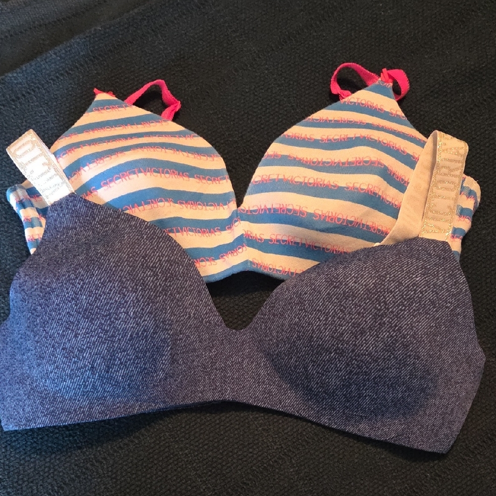 Victoria's Secret Pink Striped and Denim Bra Duo
